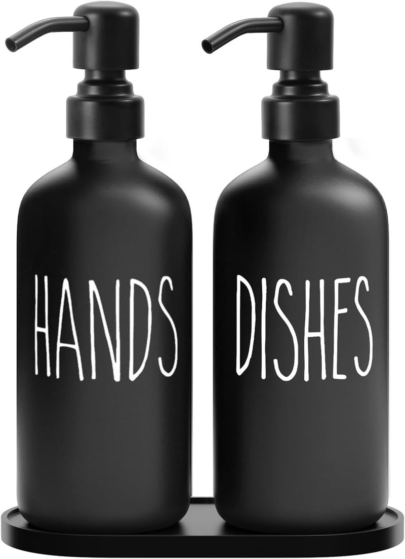 MOMEEMO Black Soap Dispenser Set, Contains Dish and Hand Soap Dispenser, Suitable for Kitchen Decor and Accessories. (Black) - Image 1